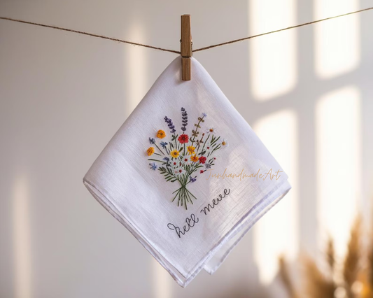 Embroidered Wedding Handkerchief – Custom Floral Hankie for Bride, Bridal Gift, Personalized with Name & Date, Gift for Bride