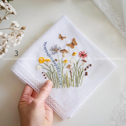 Custom Embroidered Handkerchief, Ladies Embroidery Handkerchief, Linen Handkerchiefs, Custom Women Floral Handkerchiefs