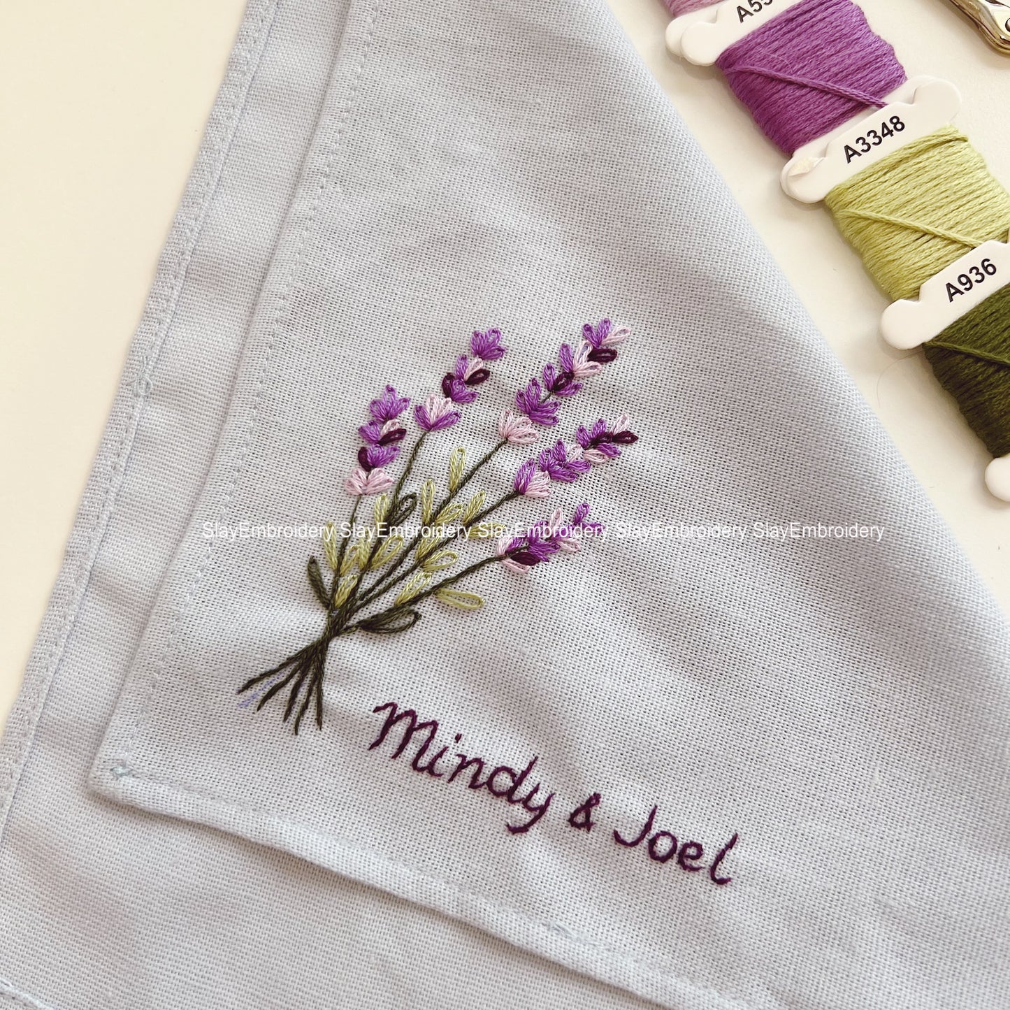 Purple Lavenders Wild Flowers Wedding Handkerchief, Custom Embroidered Handkerchief, Linen Handkerchiefs