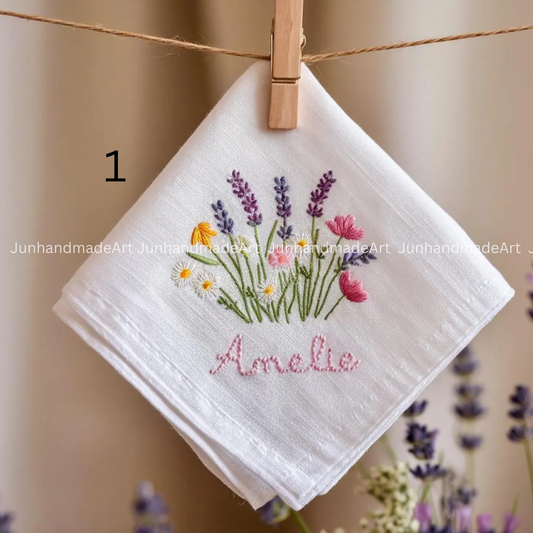 Embroidered Wedding Handkerchief – Custom Floral Hankie for Bride, Bridal Gift, Personalized with Name & Date, Gift for Bride