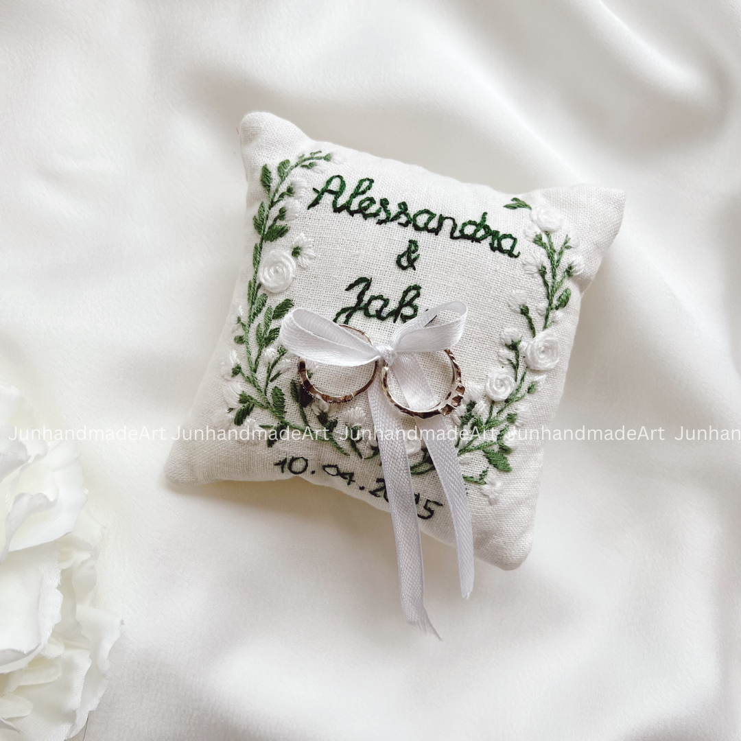 Fresh Twig Bearer Pillow Linen Wedding Cushion Hand Embroidery Ring Holder Floral Ring Pillow Wedding Gift