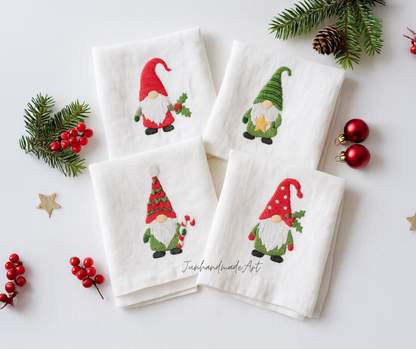 Set 4 Embroidered Linen Christmas Napkins – Christmas Bouquet Design | 100% Linen Cloth Napkins | Christmas, Custom Name, Christmas Gift
