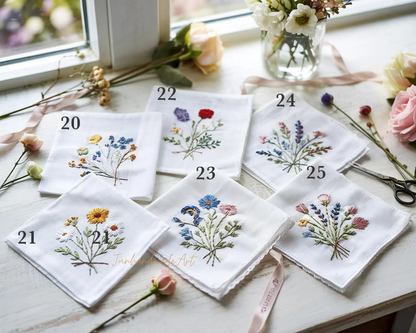 Custom Embroidered Handkerchief, Ladies Embroidery Handkerchief, Linen Handkerchiefs, Custom Women Floral Handkerchiefs