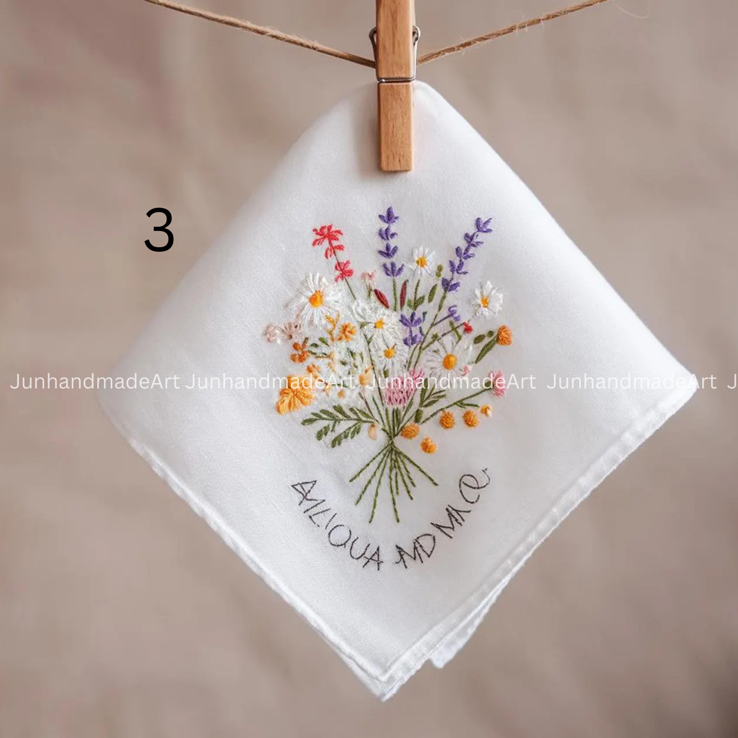 Embroidered Wedding Handkerchief – Custom Floral Hankie for Bride, Bridal Gift, Personalized with Name & Date, Gift for Bride