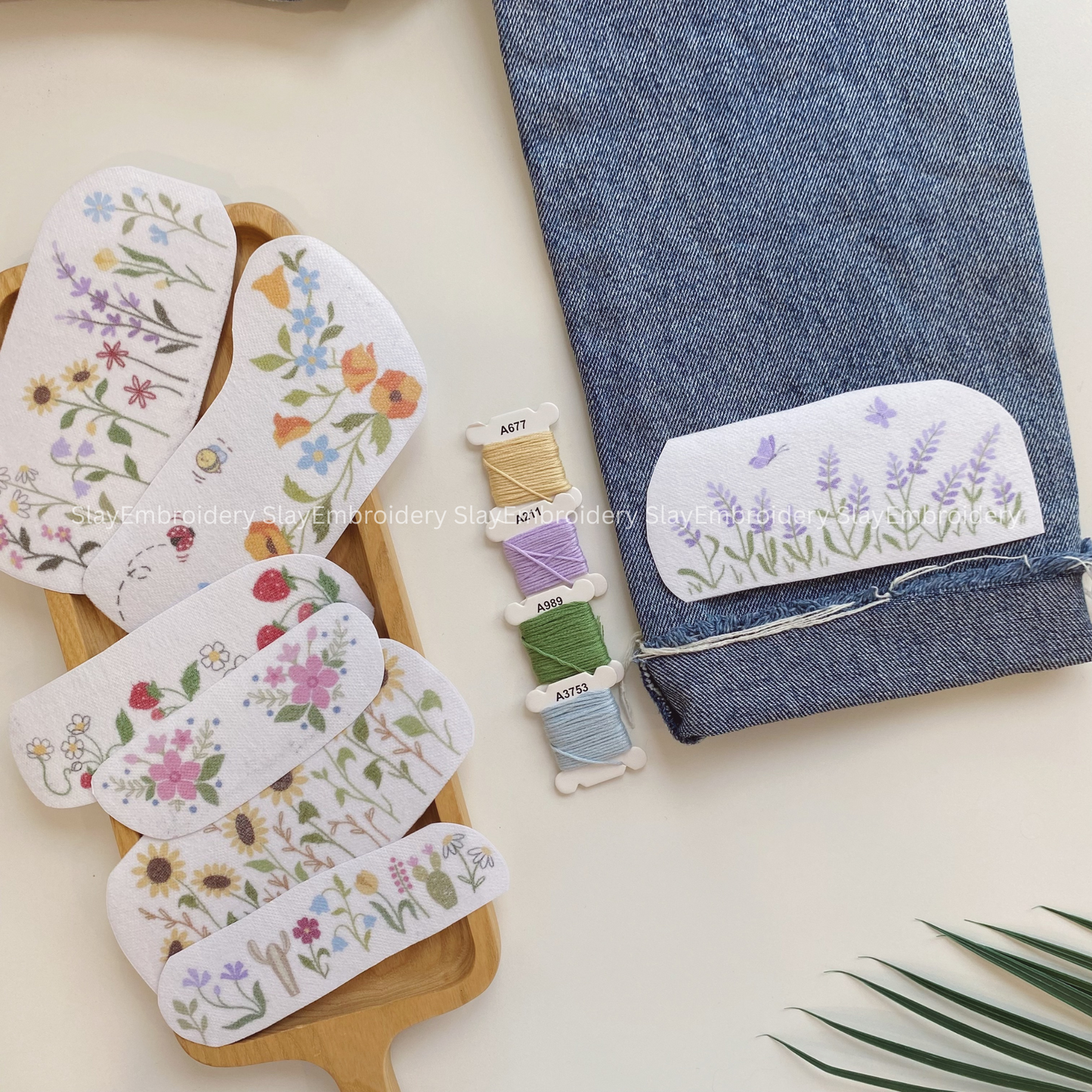 Meadow Tale Sunflowers Jean Cuff Embroidery Pattern For Beginner Easy To Use Stick and Stitch