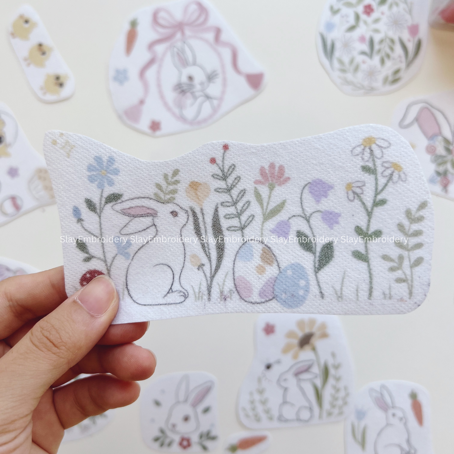 Little Bunny Easter Day Embroidery Pattern For Beginner Easy To Use Stick and Stitch