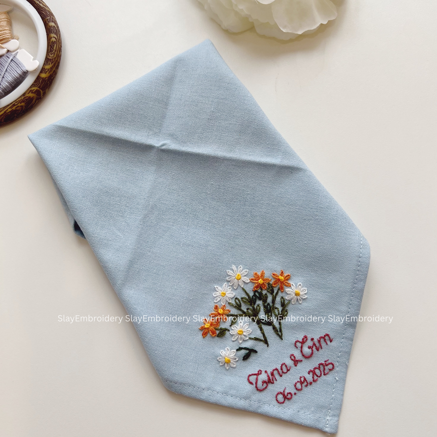 Meadow Joy Wedding Handkerchief, Custom Embroidered Handkerchief