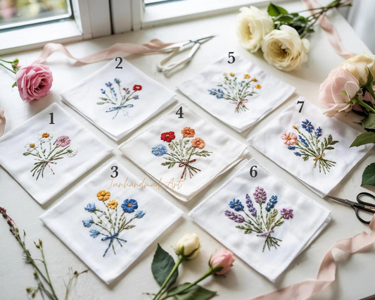 Custom Embroidered Handkerchief, Ladies Embroidery Handkerchief, Linen Handkerchiefs, Custom Women Floral Handkerchiefs