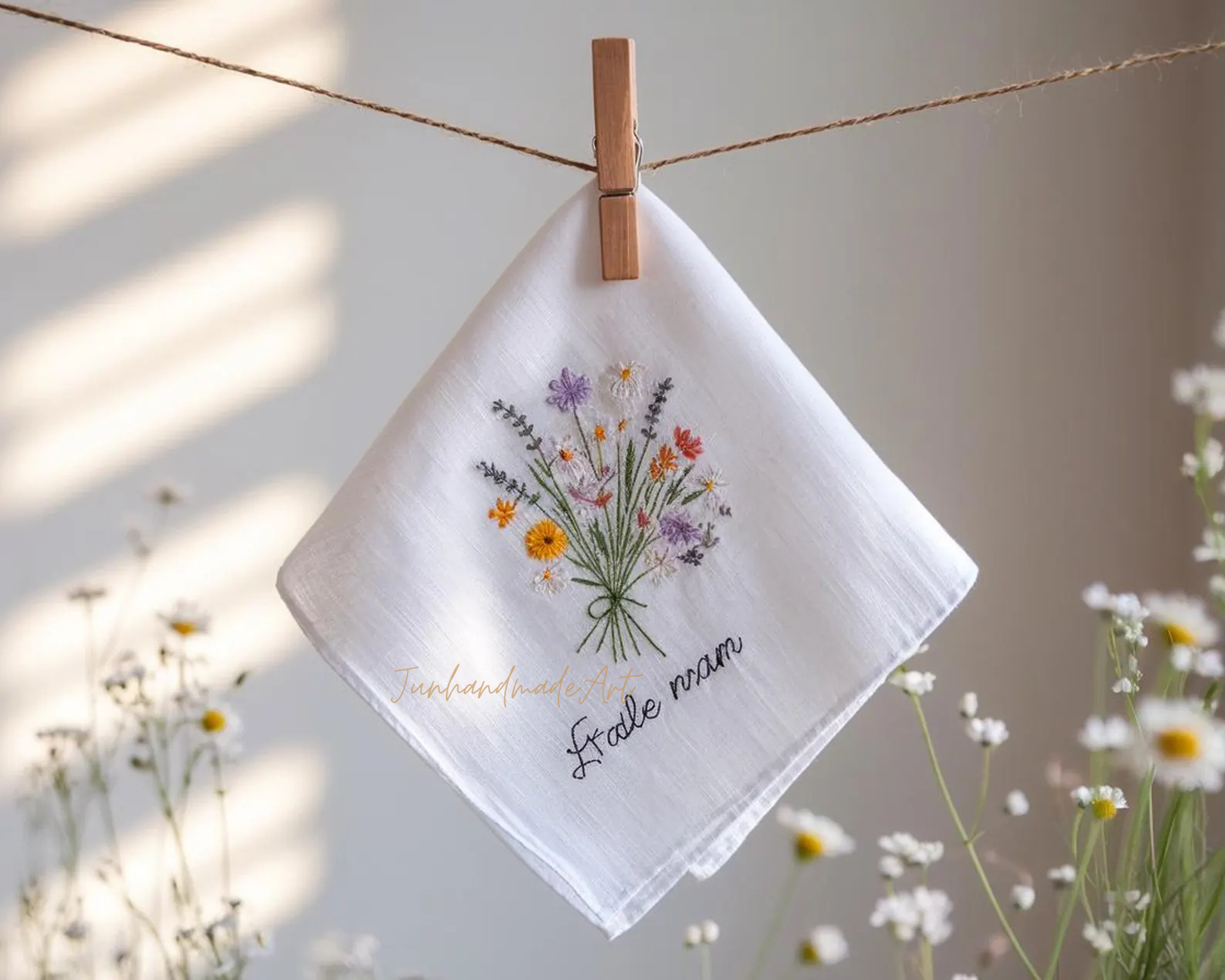 Embroidered Wedding Handkerchief – Custom Floral Hankie for Bride, Bridal Gift, Personalized with Name & Date, Gift for Bride