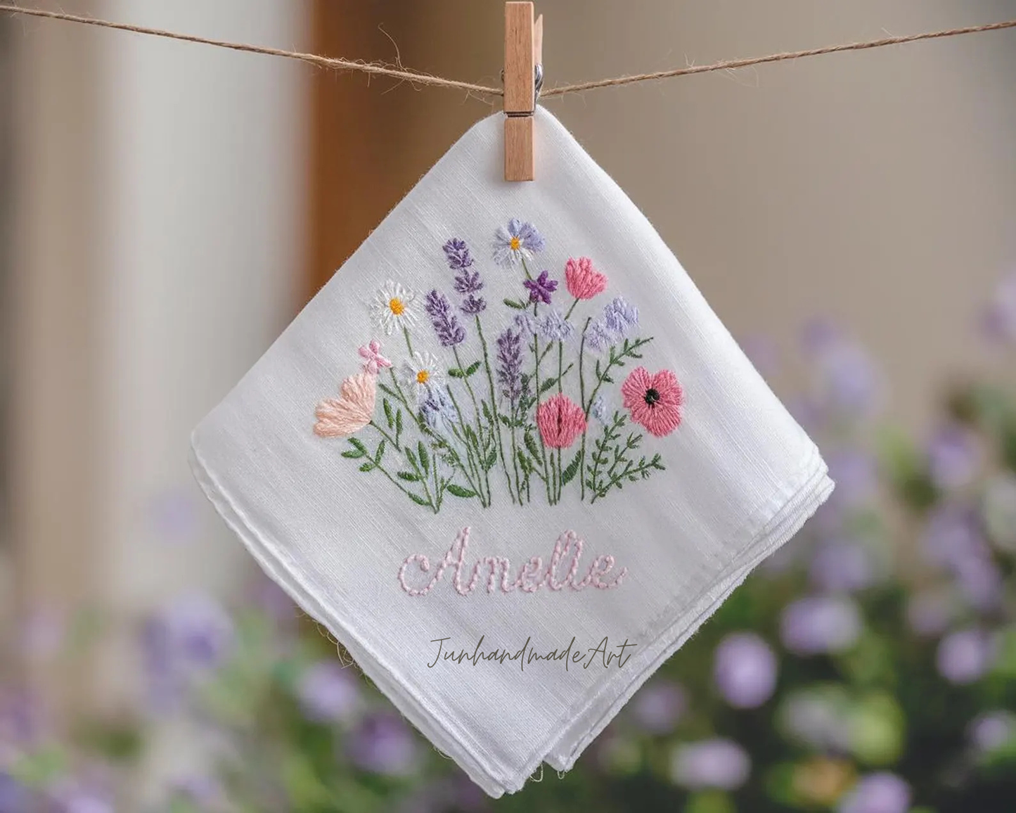 Embroidered Wedding Handkerchief – Custom Floral Hankie for Bride, Bridal Gift, Personalized with Name & Date, Gift for Bride