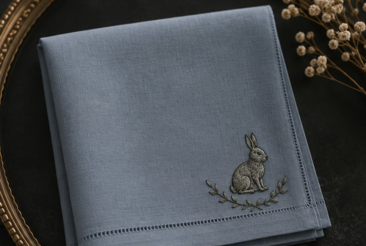 Personalized Hare Handkerchief, Custom Embroidered Handkerchief