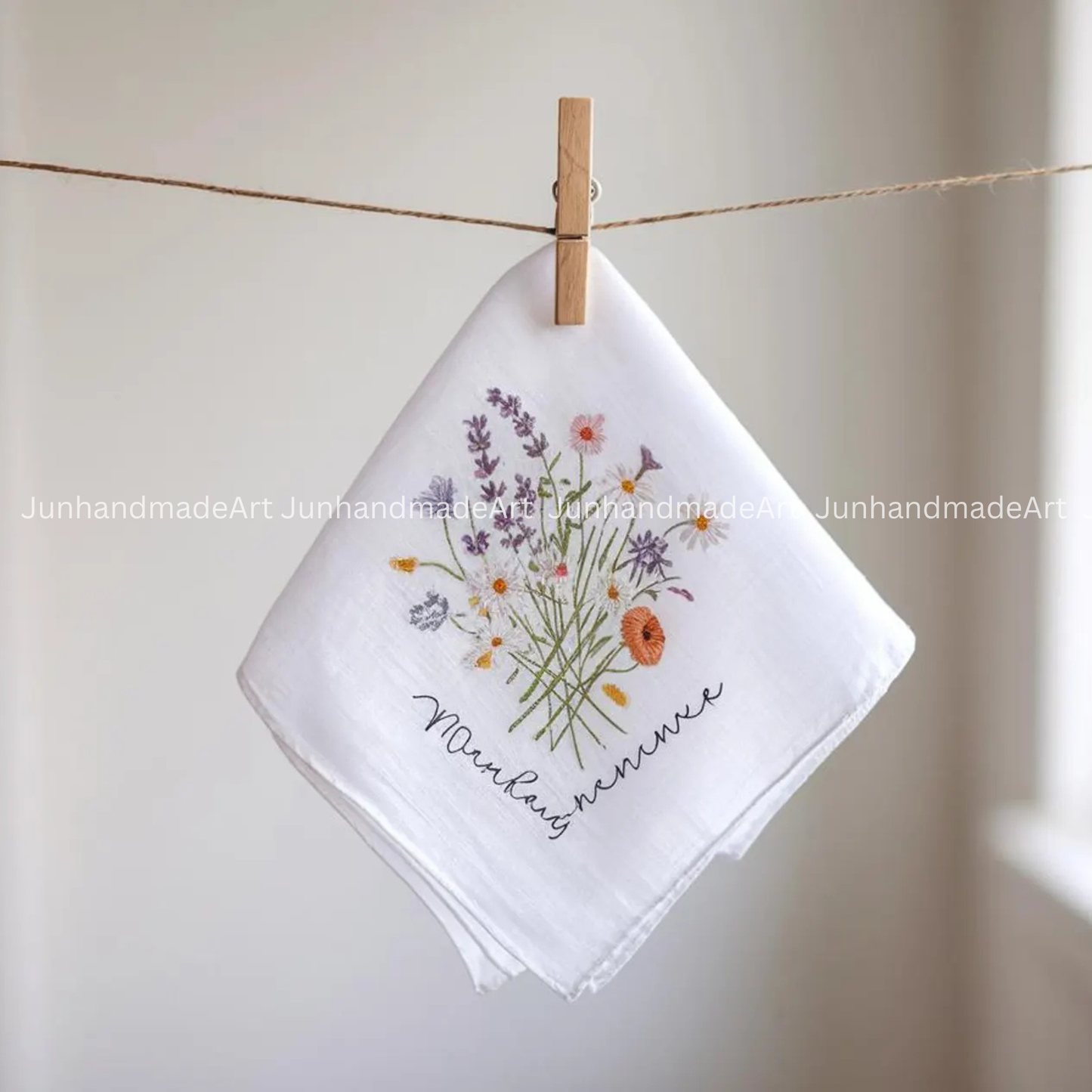 Embroidered Wedding Handkerchief – Custom Floral Hankie for Bride, Bridal Gift, Personalized with Name & Date, Gift for Bride