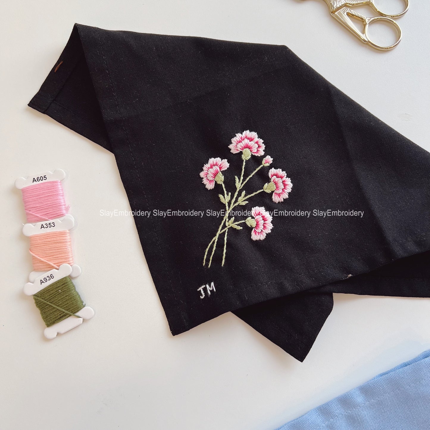Carnation Flowers Wedding Handkerchief, Custom Embroidered Handkerchief, Linen Handkerchiefs