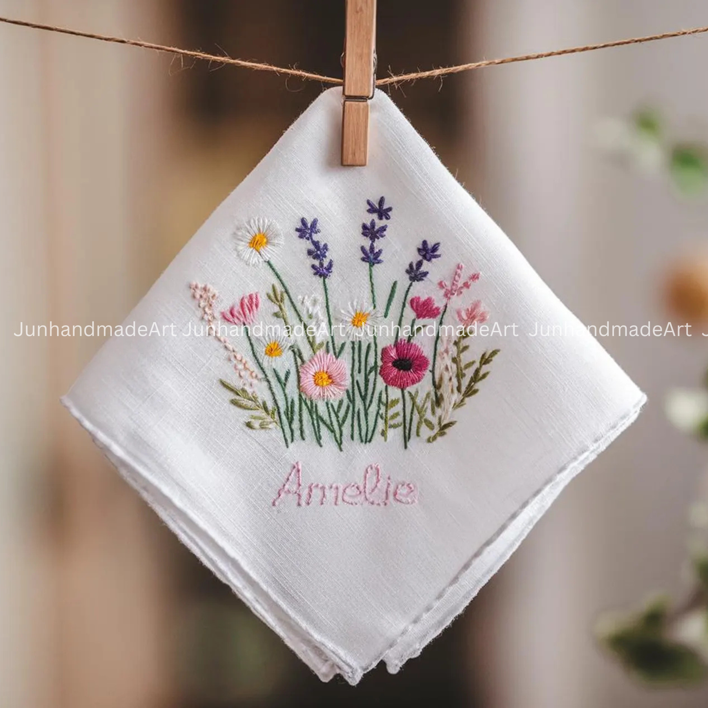Embroidered Wedding Handkerchief – Custom Floral Hankie for Bride, Bridal Gift, Personalized with Name & Date, Gift for Bride