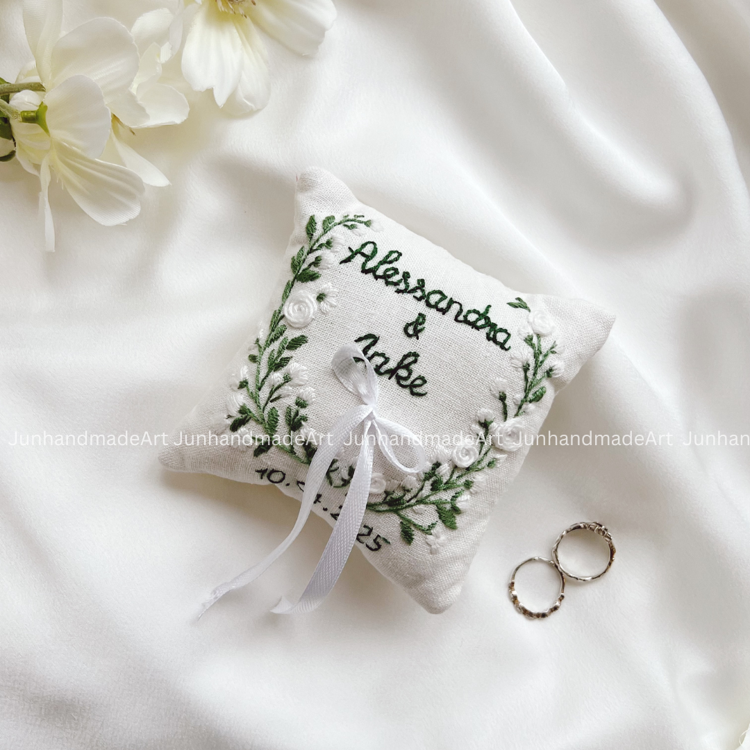 Fresh Twig Bearer Pillow Linen Wedding Cushion Hand Embroidery Ring Holder Floral Ring Pillow Wedding Gift