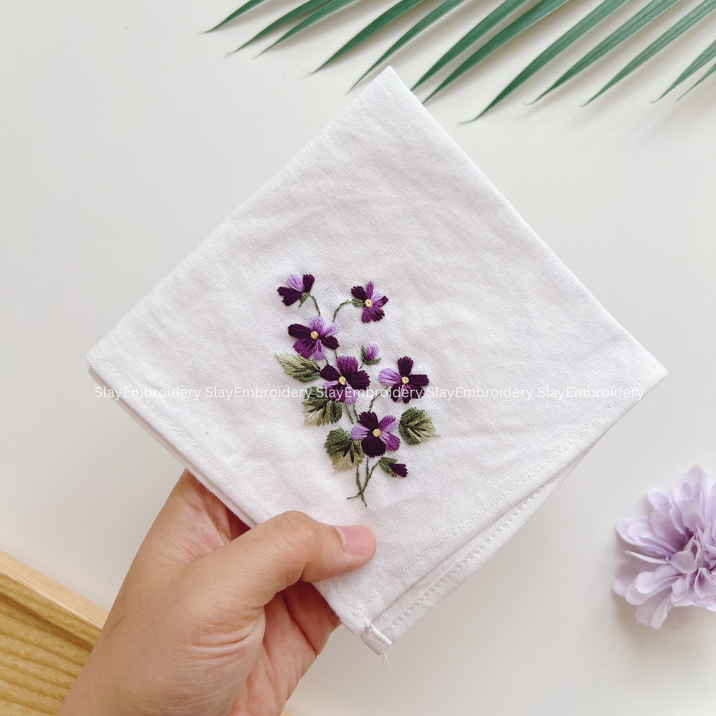 Deep Purple Wedding Handkerchief, Custom Embroidered Handkerchief