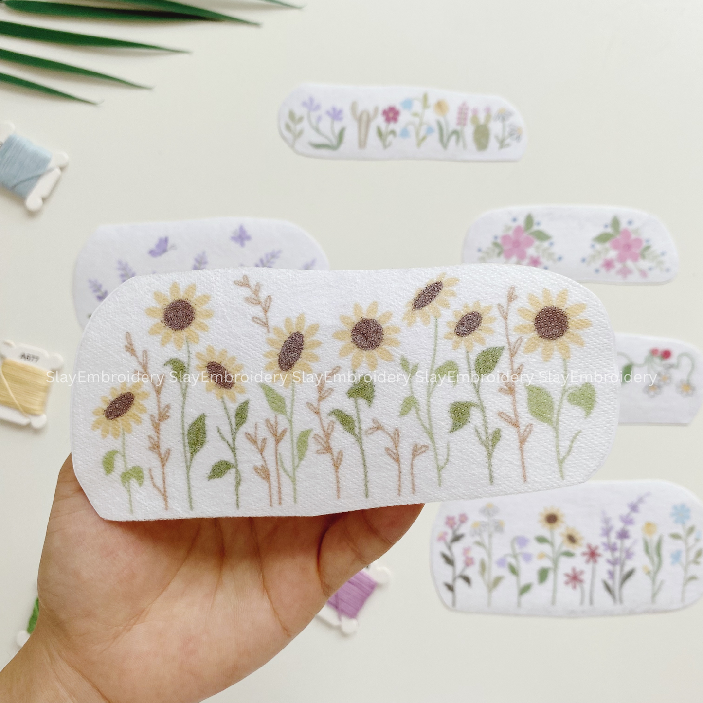 Meadow Tale Sunflowers Jean Cuff Embroidery Pattern For Beginner Easy To Use Stick and Stitch