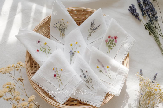 Custom Embroidered Handkerchief, Ladies Embroidery Handkerchief, Linen Handkerchiefs, Custom Women Floral Handkerchiefs