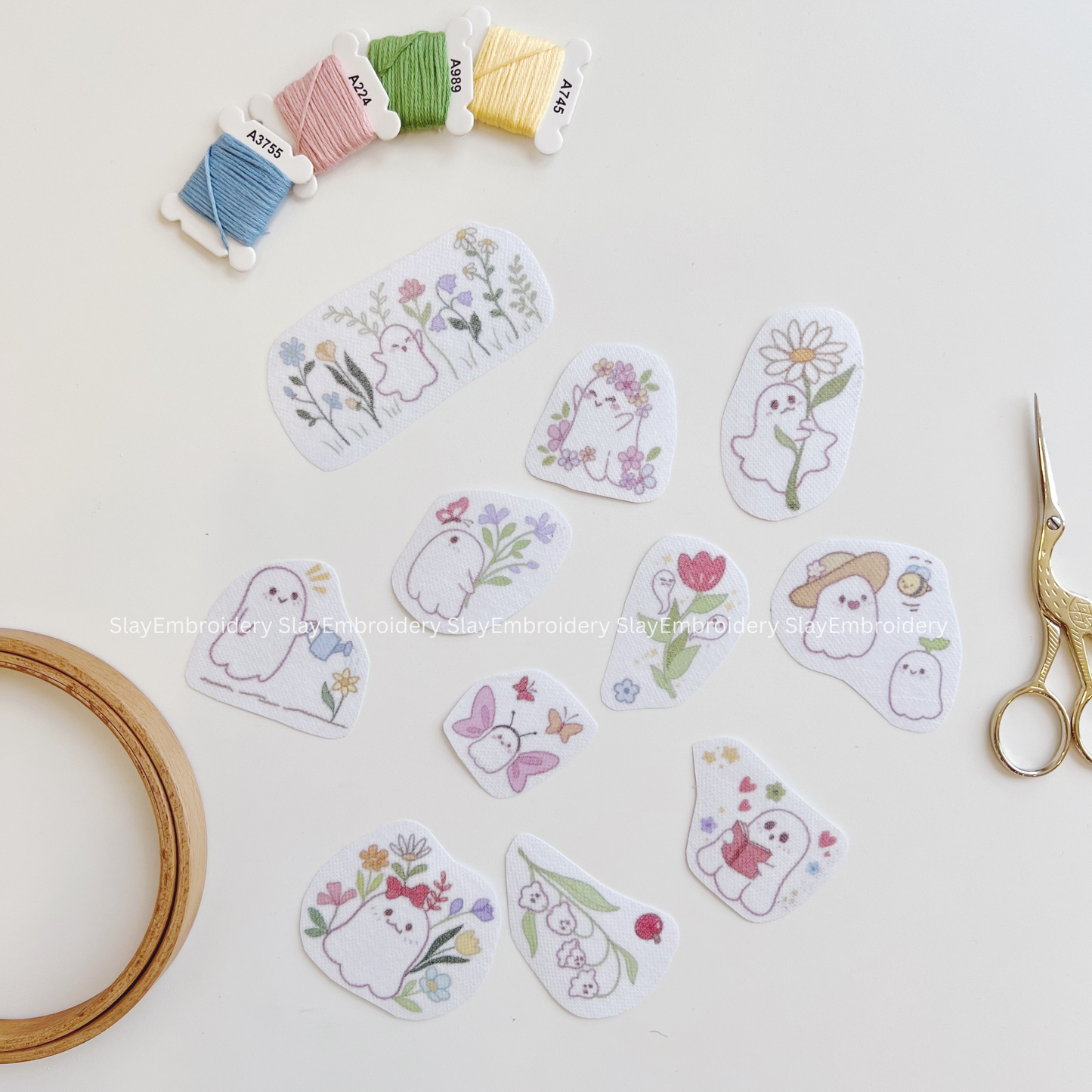 Cute Spring Ghost Embroidery Pattern For Beginner Easy To Use Stick and Stitch