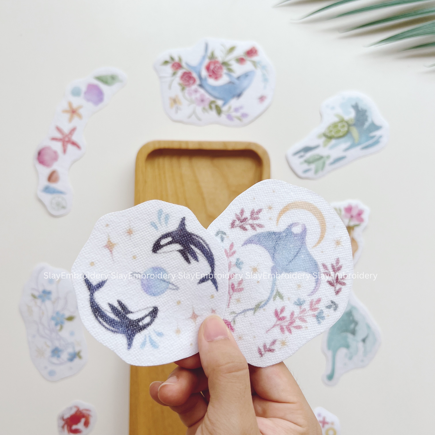Blue Dolphin Whale Shark Ocean Animals Embroidery Pattern For Beginner Easy To Use Stick and Stitch