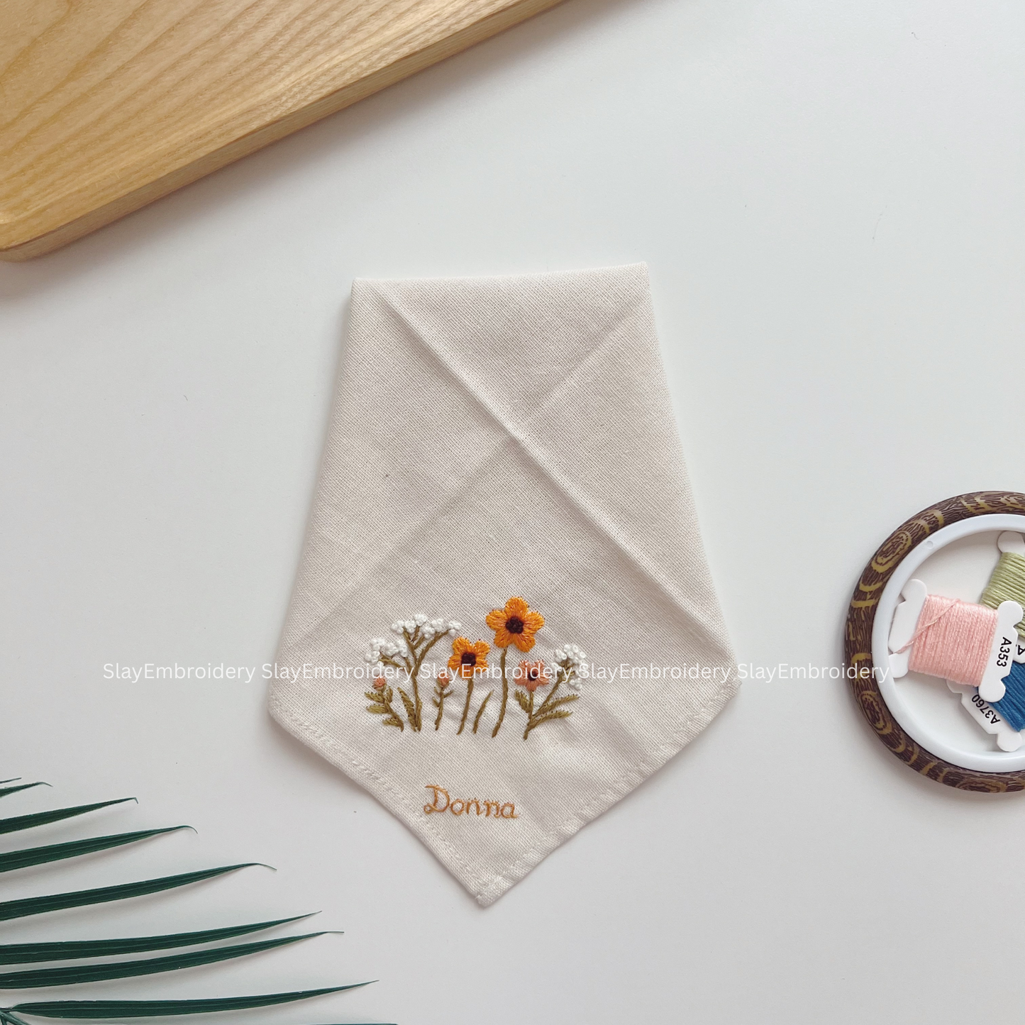 Daisy Sunshine Wedding Handkerchief, Custom Embroidered Handkerchief