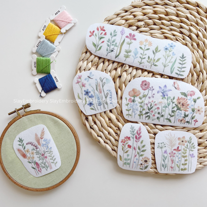 Floral Meadow Embroidery Pattern For Beginner Easy To Use Stick and Stitch