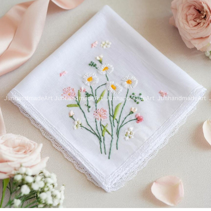 Embroidered Wedding Handkerchief – Custom Floral Hankie for Bride, Bridal Gift, Personalized with Name & Date, Gift for Bride