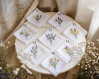 Custom Embroidered Wedding Handkerchief, Ladies Embroidery Handkerchief, Linen Handkerchiefs, Personalized Women Floral Handkerchiefs Gift