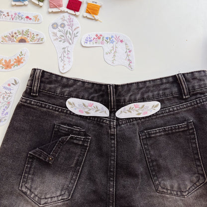 Jeans Pocket Flower Embroidery Pattern, Stick and Stitch Transfer, Water Soluble Pattern for Beginners