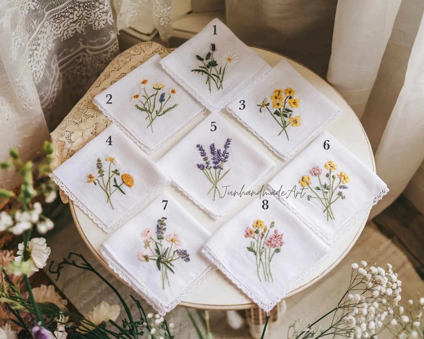 Custom Embroidered Wedding Handkerchief, Ladies Embroidery Handkerchief, Linen Handkerchiefs, Personalized Women Floral Handkerchiefs Gift