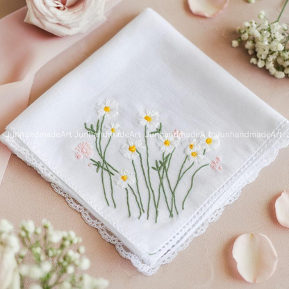 Embroidered Wedding Handkerchief – Custom Floral Hankie for Bride, Bridal Gift, Personalized with Name & Date, Gift for Bride