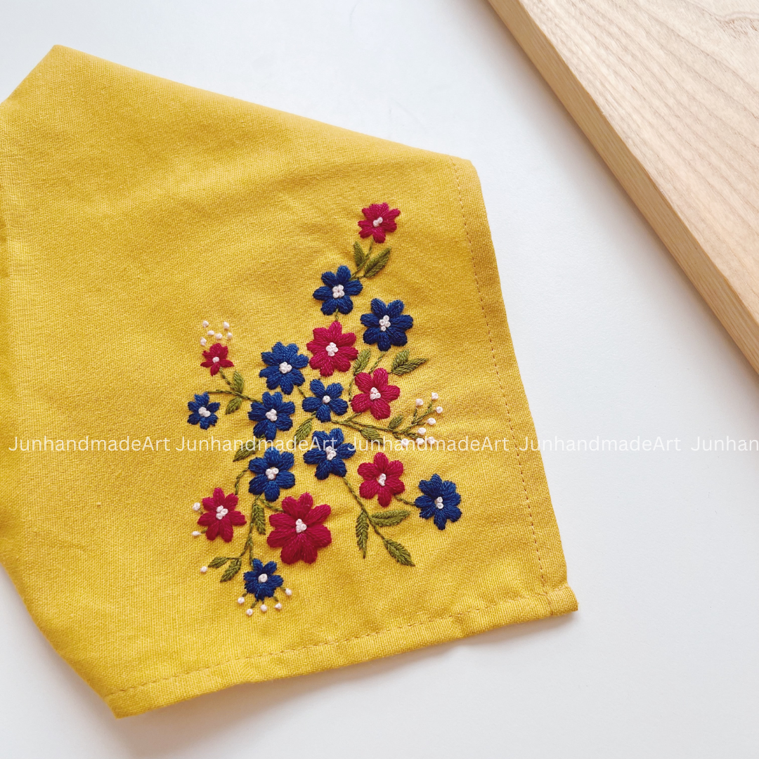 Colorful Wildflowers Wedding Handkerchief, Custom Embroidered Handkerchief