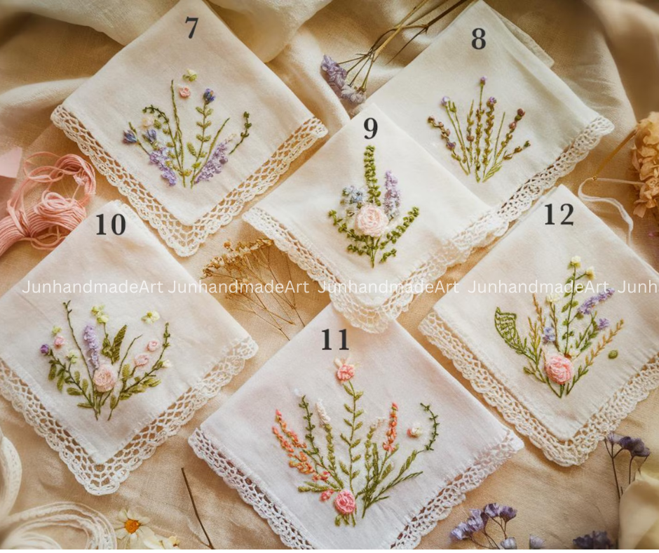 Custom Embroidered Handkerchief, Ladies Embroidery Handkerchief, Linen Handkerchiefs, Custom Women Floral Handkerchiefs
