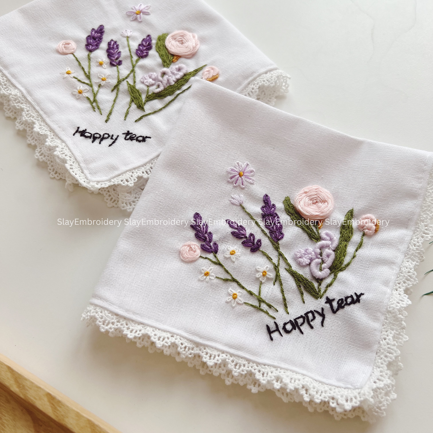 Rose & Lavender Wedding Handkerchief, Custom Embroidered Handkerchief, Linen Handkerchiefs