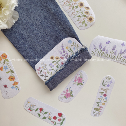 Meadow Tale Sunflowers Jean Cuff Embroidery Pattern For Beginner Easy To Use Stick and Stitch