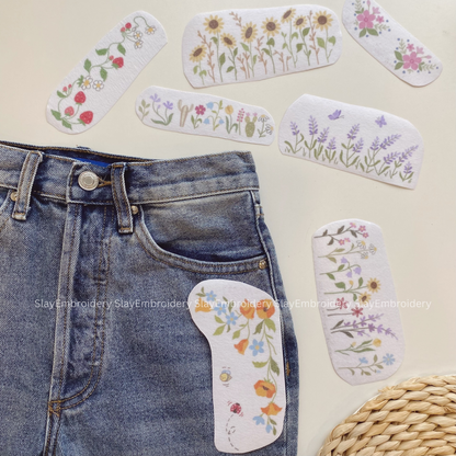 Meadow Tale Sunflowers Jean Cuff Embroidery Pattern For Beginner Easy To Use Stick and Stitch