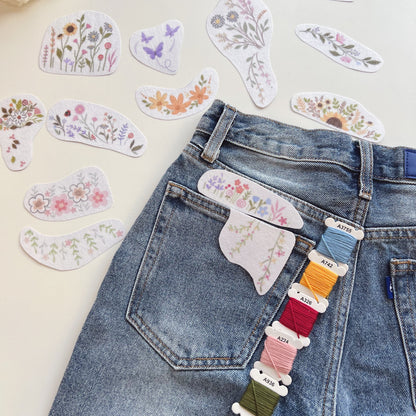 Jeans Pocket Flower Embroidery Pattern, Stick and Stitch Transfer, Water Soluble Pattern for Beginners