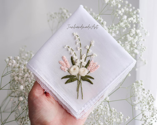 Embroidered Wedding Handkerchief – Custom Floral Hankie for Bride, Bridal Gift, Personalized with Name & Date, Gift for Bride
