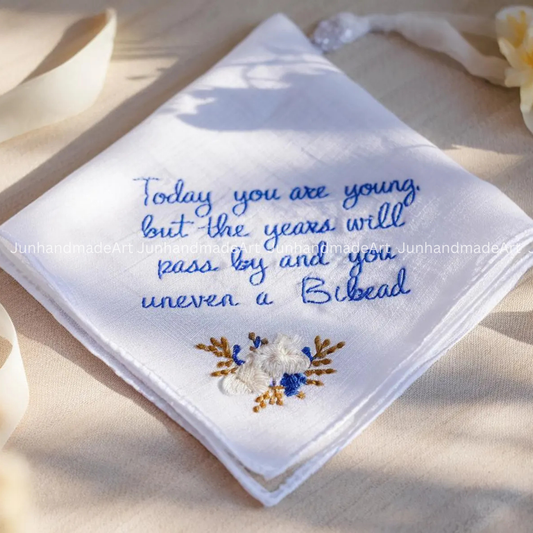 Personalized Wedding Handkerchief for Bride – Custom Embroidered Linen Hankie with Name, Date, or Quote – Bride Gift, Handmade Wedding Gift