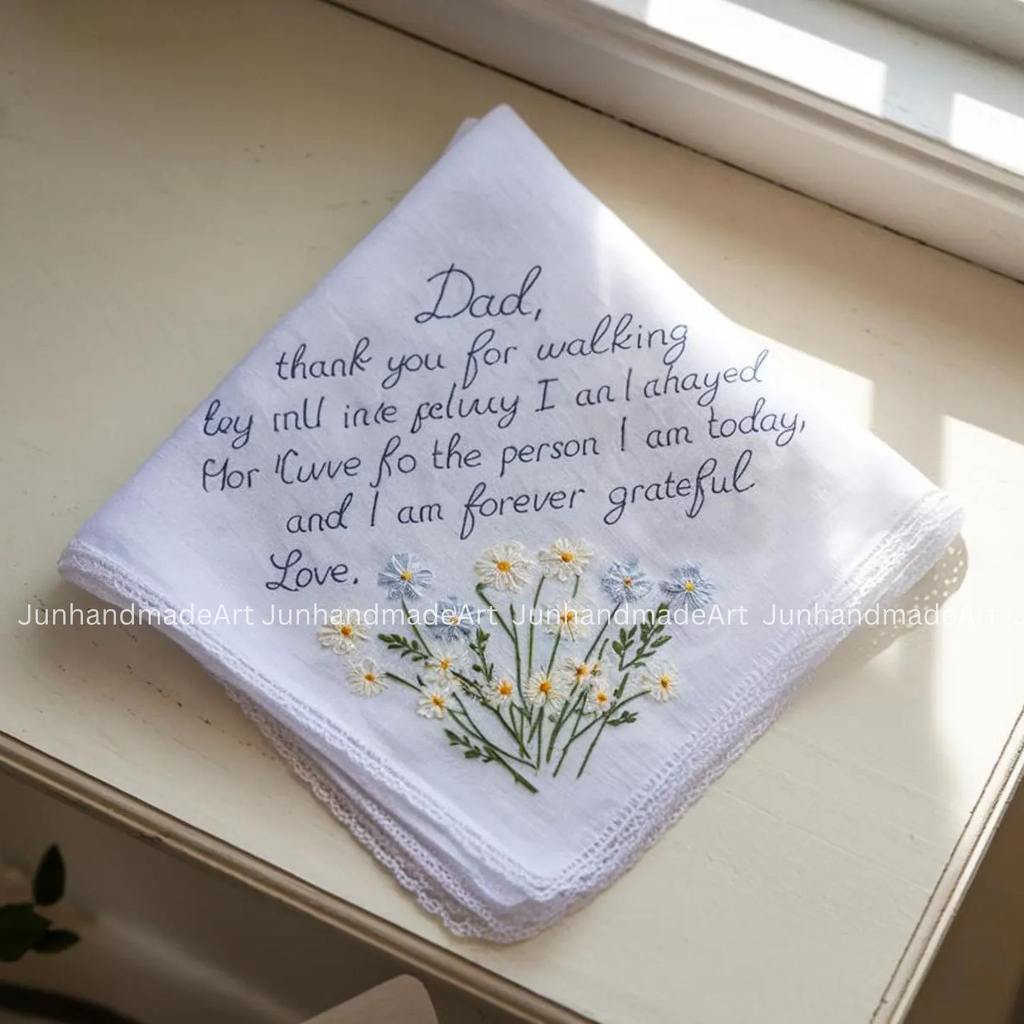Personalized Wedding Handkerchief for Bride – Custom Embroidered Linen Hankie with Name, Date, or Quote – Bride Gift, Handmade Wedding Gift