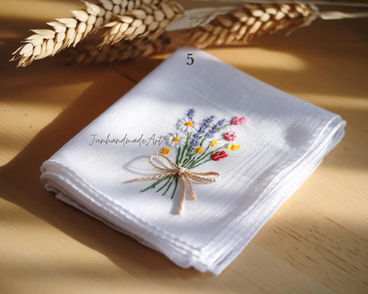 5 Options - Custom Name with bow Embroidered Handkerchief, Ladies Embroidery Handkerchief, Linen Handkerchiefs, Custom Floral Handkerchiefs