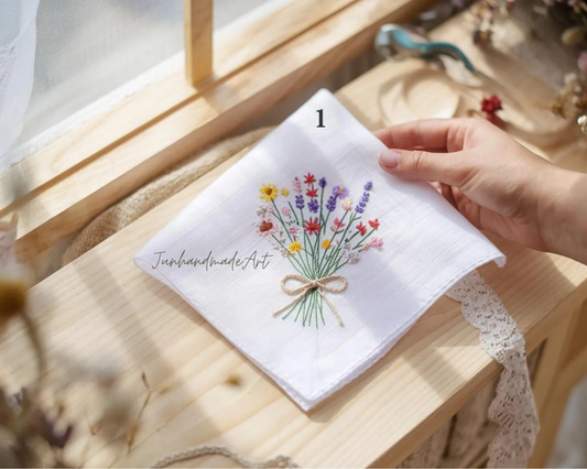 5 Options - Custom Name with bow Embroidered Handkerchief, Ladies Embroidery Handkerchief, Linen Handkerchiefs, Custom Floral Handkerchiefs