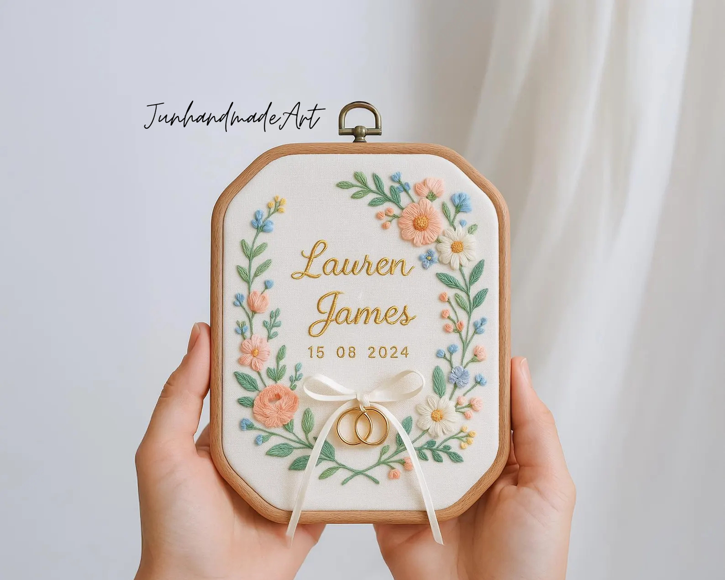 Custom Wedding Embroidery Hoop with Flowers and Names – Personalized Hand Embroidered Wildflowers Gift for Couple, Wedding Gift