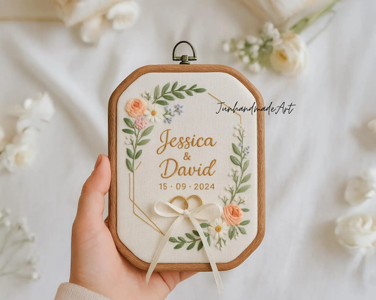 Custom Wedding Embroidery Hoop with Flowers and Names – Personalized Hand Embroidered Wildflowers Gift for Couple, Wedding Gift