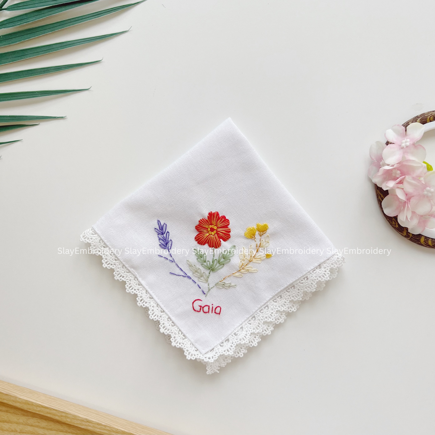 Petal Mix Wedding Handkerchief, Custom Embroidered Handkerchief, Linen Handkerchiefs