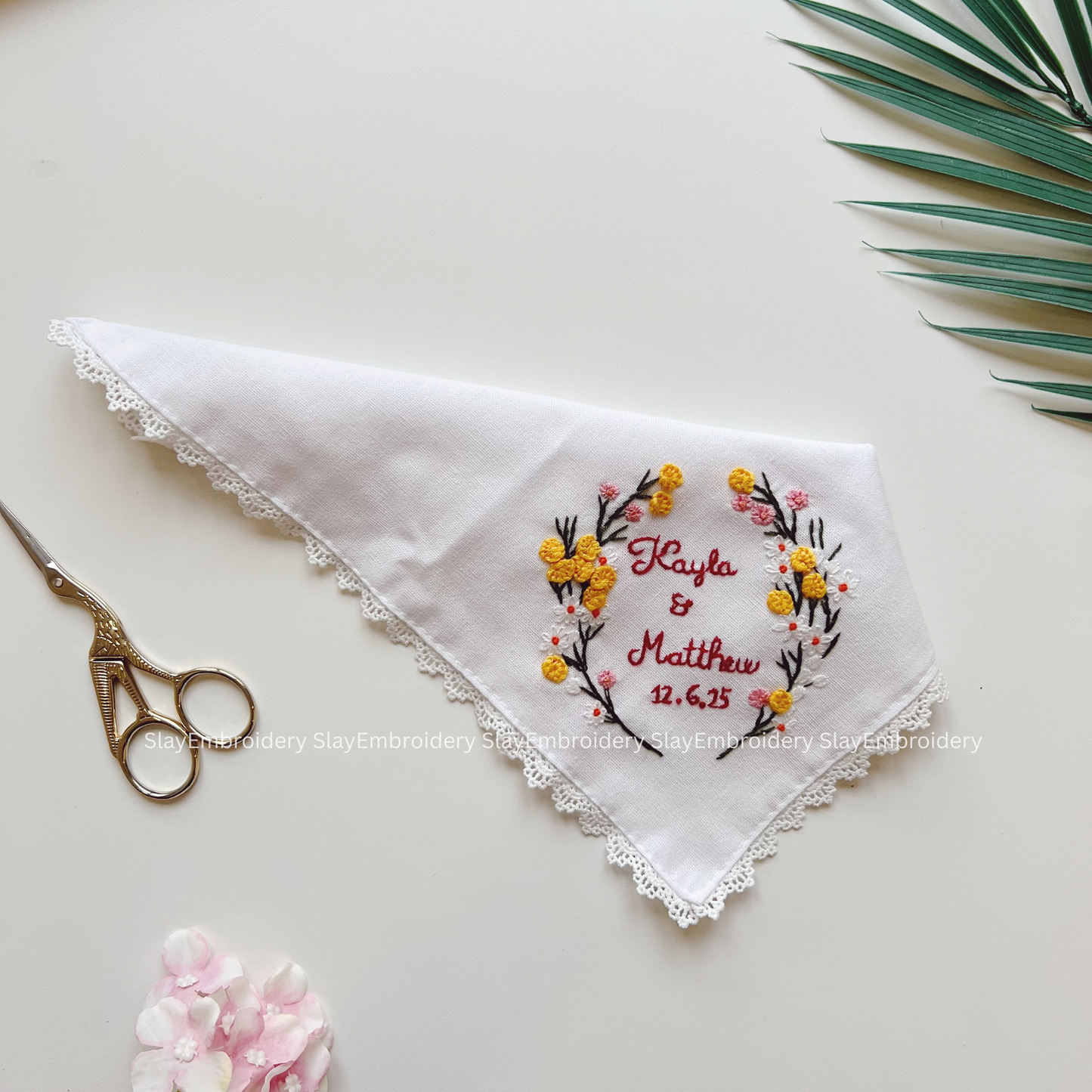 Whispering Petals Wedding Handkerchief, Custom Embroidered Handkerchief, Linen Handkerchiefs