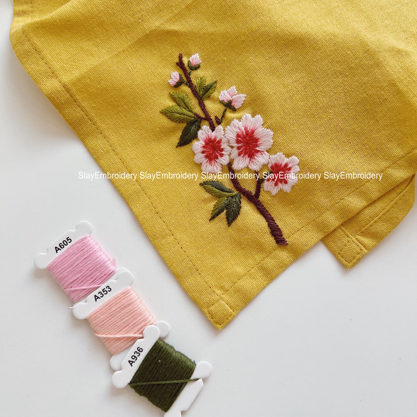 Cherry Blossoms Flowers Wedding Handkerchief, Custom Embroidered Handkerchief, Linen Handkerchiefs