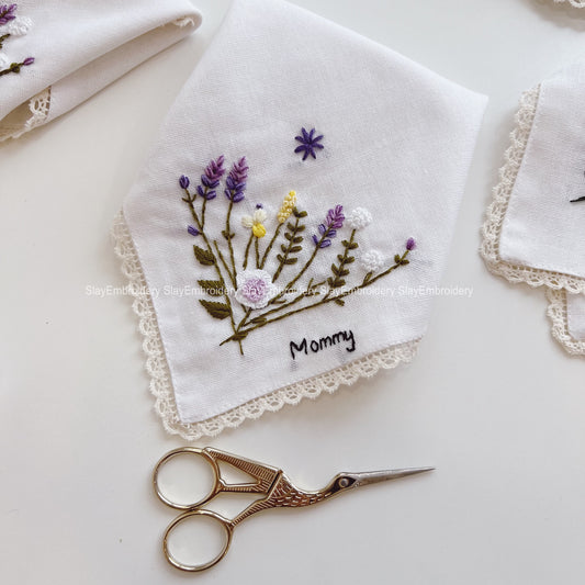 Blooming in the Meadow Wedding Handkerchief, Custom Embroidered Handkerchief, Linen Handkerchiefs