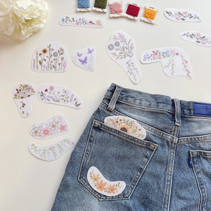 Jeans Pocket Flower Embroidery Pattern, Stick and Stitch Transfer, Water Soluble Pattern for Beginners