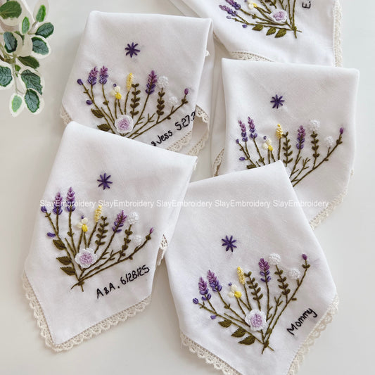 Blooming in the Meadow Wedding Handkerchief, Custom Embroidered Handkerchief, Linen Handkerchiefs